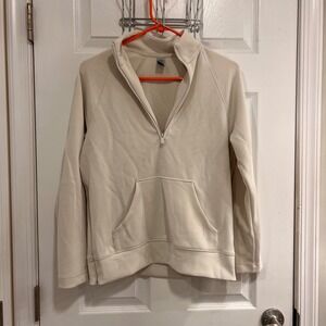 VSX Victoria's Secret Women XS Cream Quarter Zip Pullover Sweatshirt Side Zips